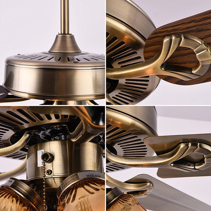 Wooden 5 Blade Ceiling Fan with Vintage Chandelier Light - Bumble Shop
