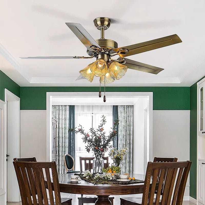 Wooden 5 Blade Ceiling Fan with Vintage Chandelier Light - Bumble Shop