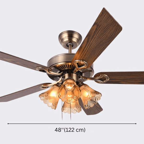 Wooden 5 Blade Ceiling Fan with Vintage Chandelier Light - Bumble Shop