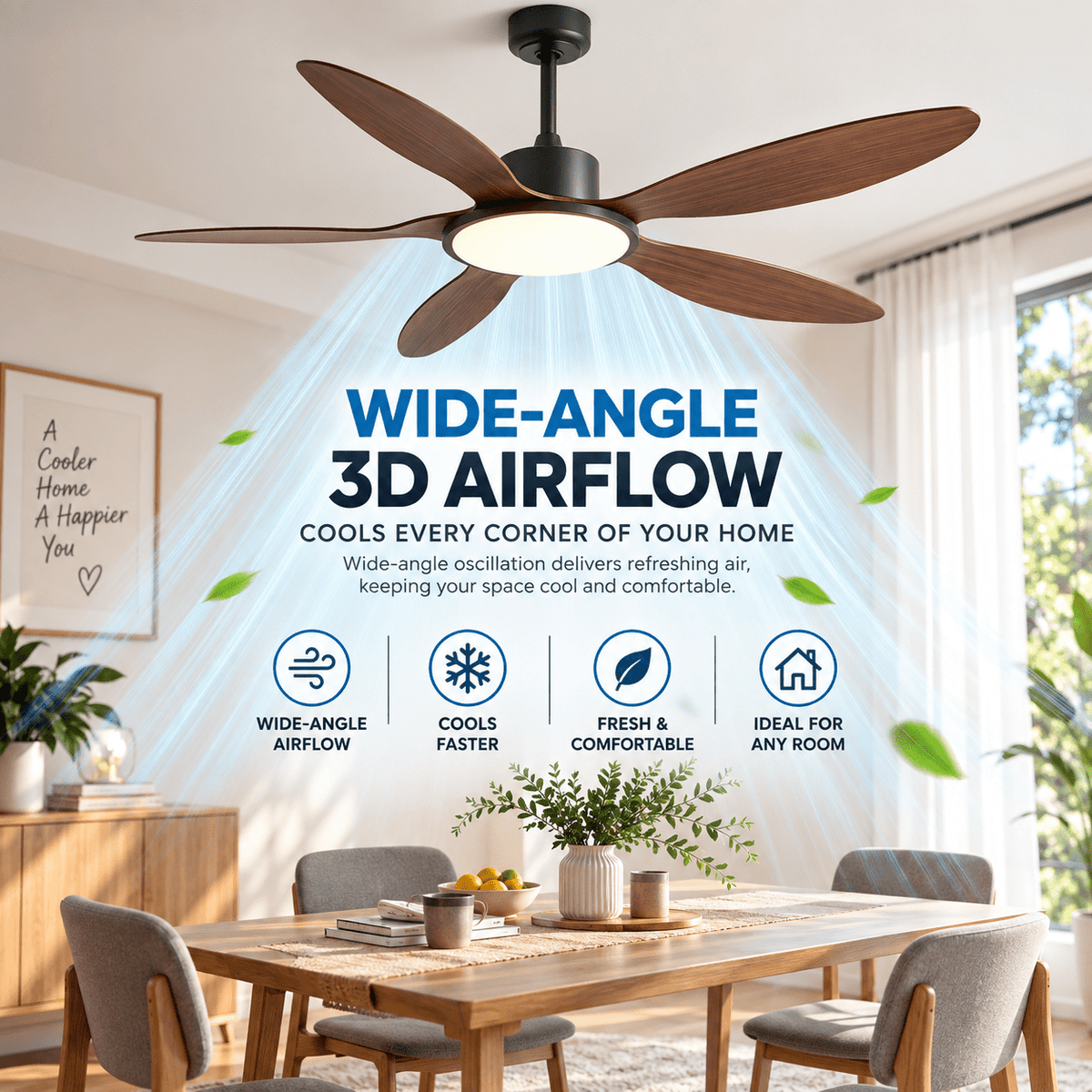 5 Blades Modern Art Ceiling Fan with Light + Remote Control - Dark Wood - Bumble Shop