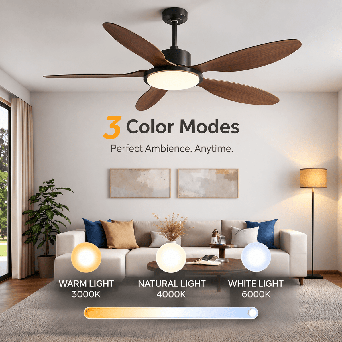 5 Blades Modern Art Ceiling Fan with Light + Remote Control - Dark Wood - Bumble Shop