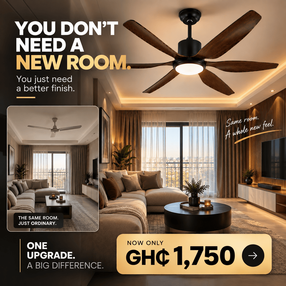 6 Blade Silent Cooling 3 Color LED 52 Inch Ceiling Fan with Light & Remote Control - Bumble Shop