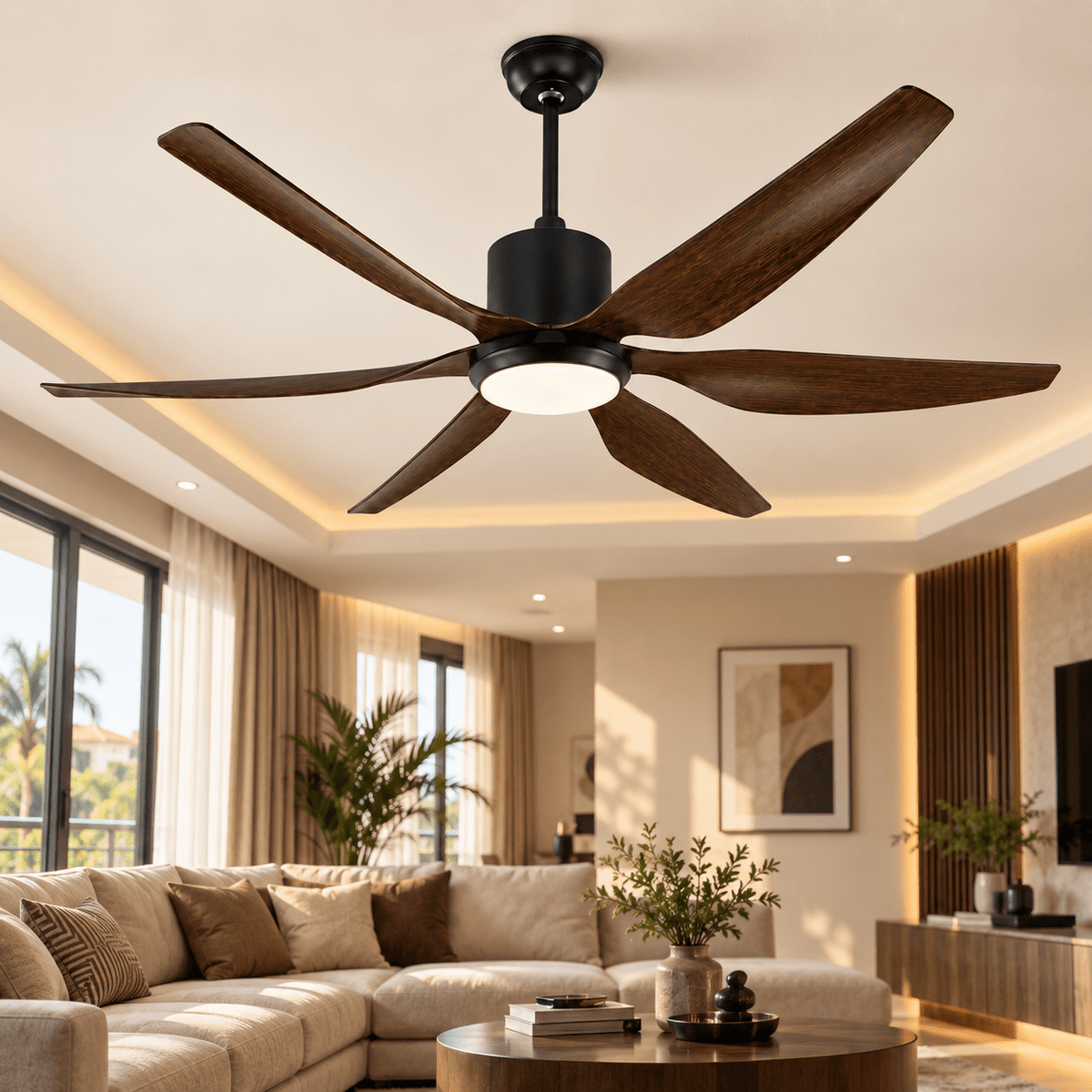 6 Blade Silent Cooling 3 Color LED 52 Inch Ceiling Fan with Light & Remote Control - Bumble Shop