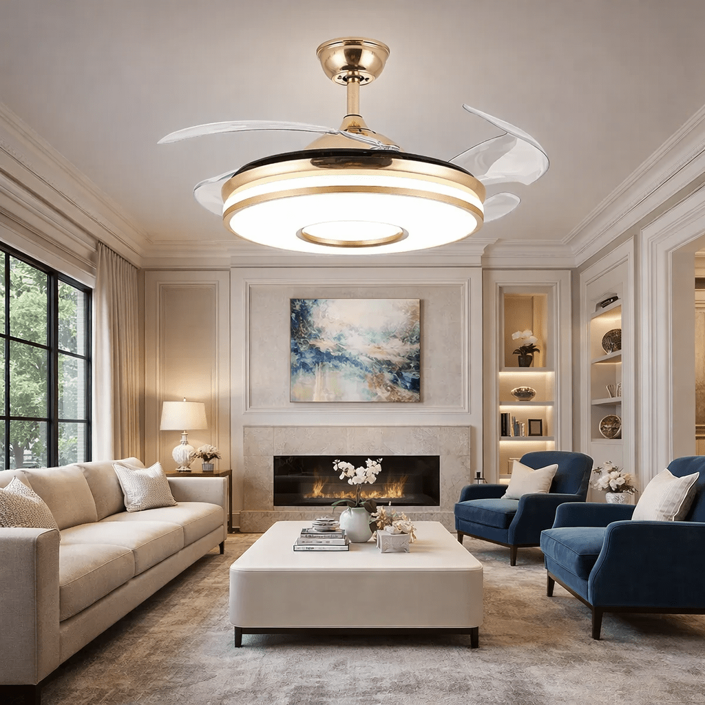 Stylish Retractable Ceiling Fan with LED Light and Easy Remote Control - Bumble Shop