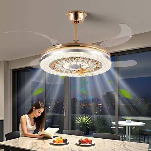 Luxury Retractable Crystal Ceiling Fan with LED Light & Remote Control - Bumble Shop