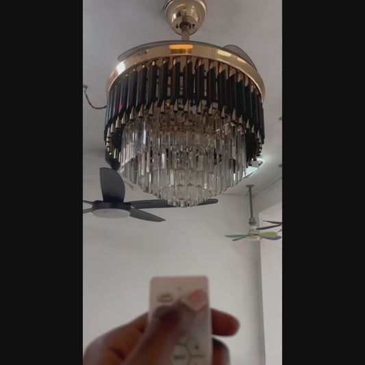 Modern Retractable Crystal Chandelier Ceiling Fan with LED Light & Remote