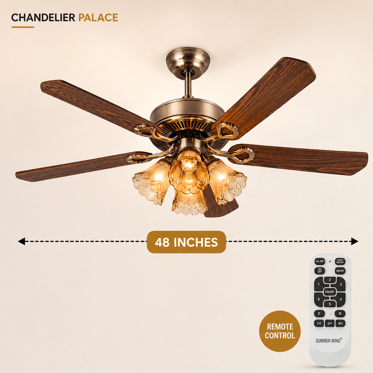 Summer Wind Luxury 5-Blade Ceiling Fan with Integrated 4-Light LED & Remote control for Bedrooms and - Bumble Shop