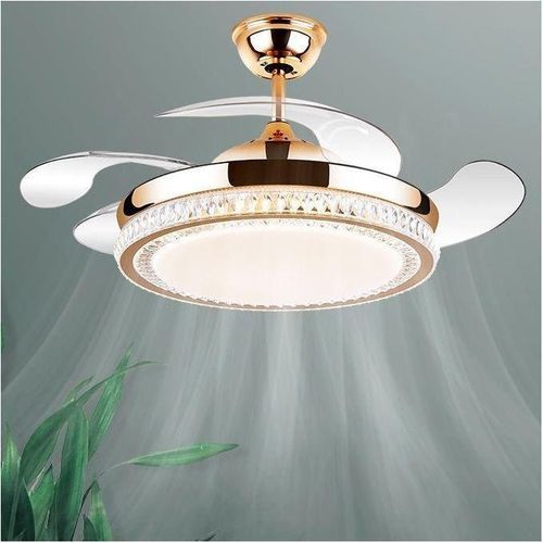 Summer Wind Smart Retractable Golden Crystal Fan Light with Remote Control – 72W - Bumble Shop